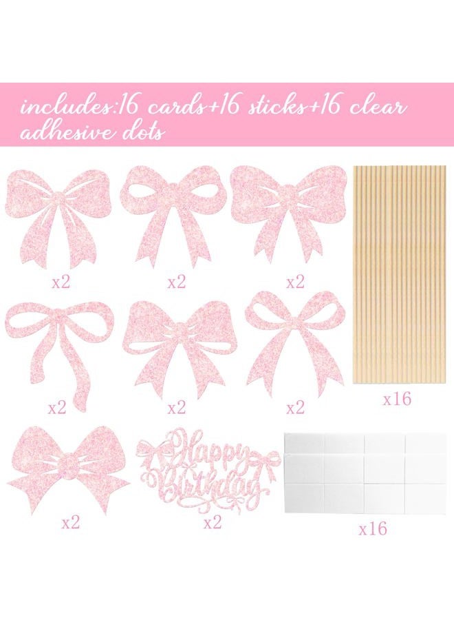 umoni Bow Birthday Centerpiece Sticks 16pcs Pink Decorations Bow Party Table Topper Centerpieces Coquette Birthday Table Decorations for Girls Bowknot Bachelorette Party Supplies - Image 3