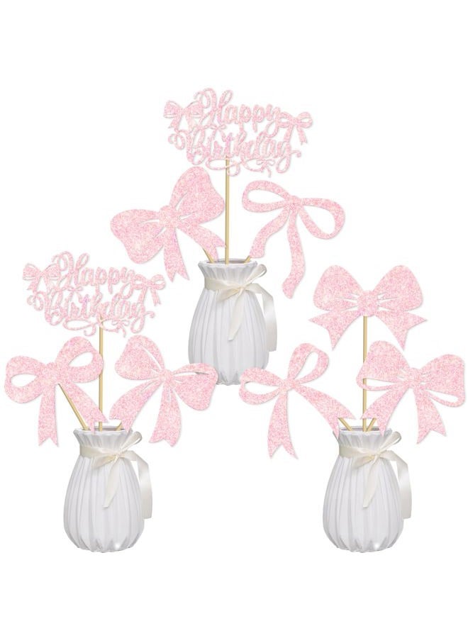 umoni Bow Birthday Centerpiece Sticks 16pcs Pink Decorations Bow Party Table Topper Centerpieces Coquette Birthday Table Decorations for Girls Bowknot Bachelorette Party Supplies - Image 1