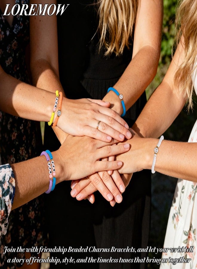 LOREMOW 12 Pcs Preppy Friendship Bracelets for Women Smile Face Stackable Beaded Colorful Surfer Heishi Clay Bracelets Stretch Bracelets Boho Elastic Bracelets for Party Favors A - Image 4