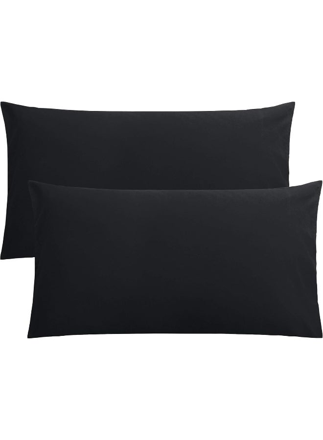 FLXXIE 2 Pack 100% Brushed 1800 Microfiber Plain King Pillowcases, Wrinkle and Stain Resistant, Soft and Cozy Envelope Closure Bed Pillow Cases, Black, 50x90 cm  - Image 1