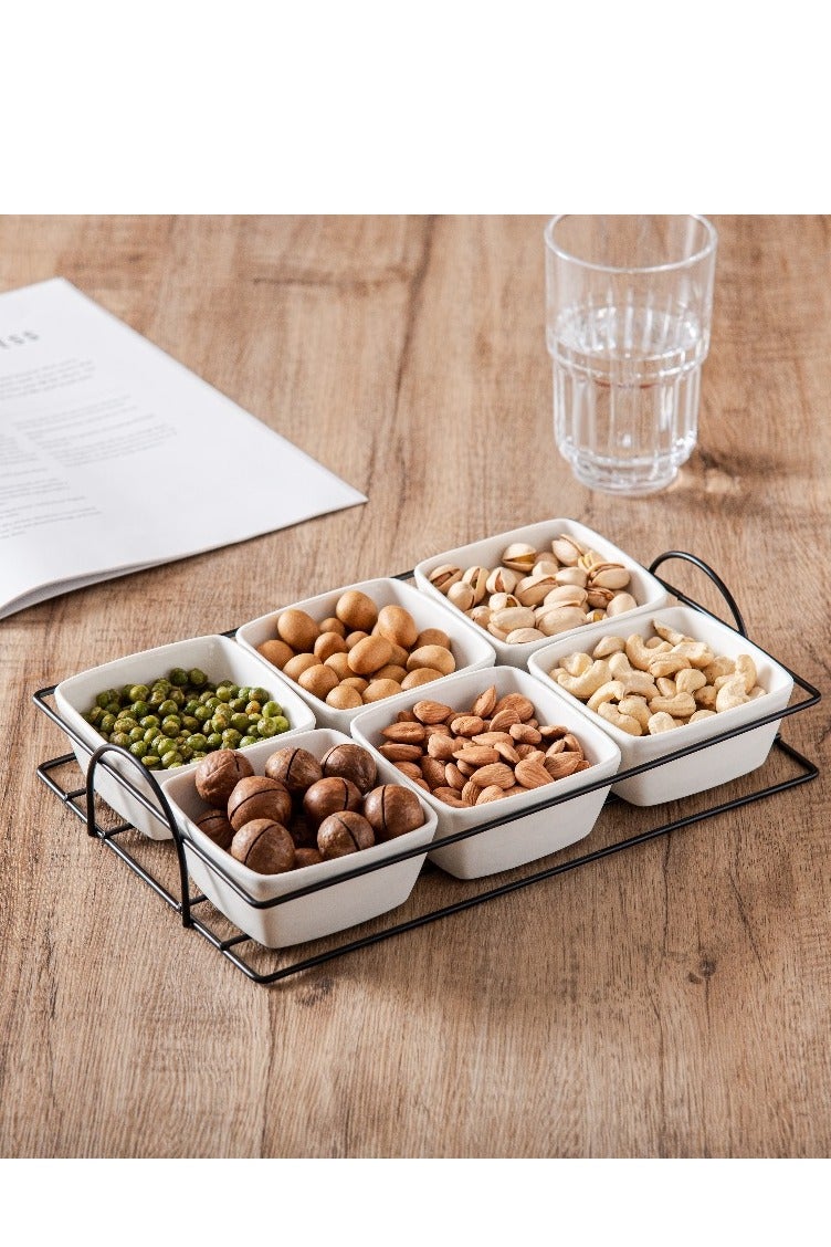 دوف طقم أوعية مربعة من البورسلين مكون من 6 قطع مع حامل معدني أبيض/أسود، مقاس 3.50 بوصة - Image 2