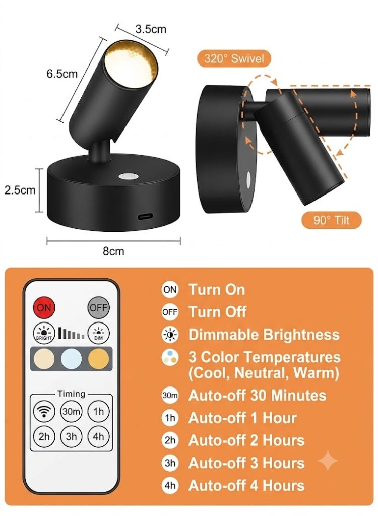 Wireless Indoor LED Spotlight with Timer, Rechargeable, Dimmable 3CCT Accent Uplighting for Plants, Artwork and Home Décor – Black - Image 5