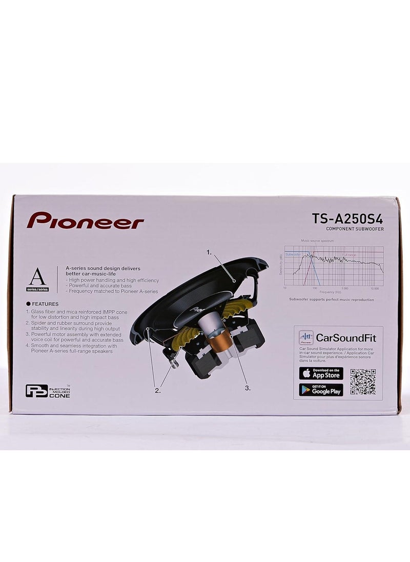 Pioneer TS-A250S4  10" Single Voice Coil 4 ohm Component Subwoofer 1300W  - Image 4