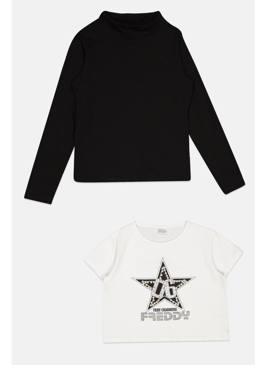 FREDDY - Kids Girl 2 Pcs High Neck Long Sleeves Brand Logo Top, Black - Image 1