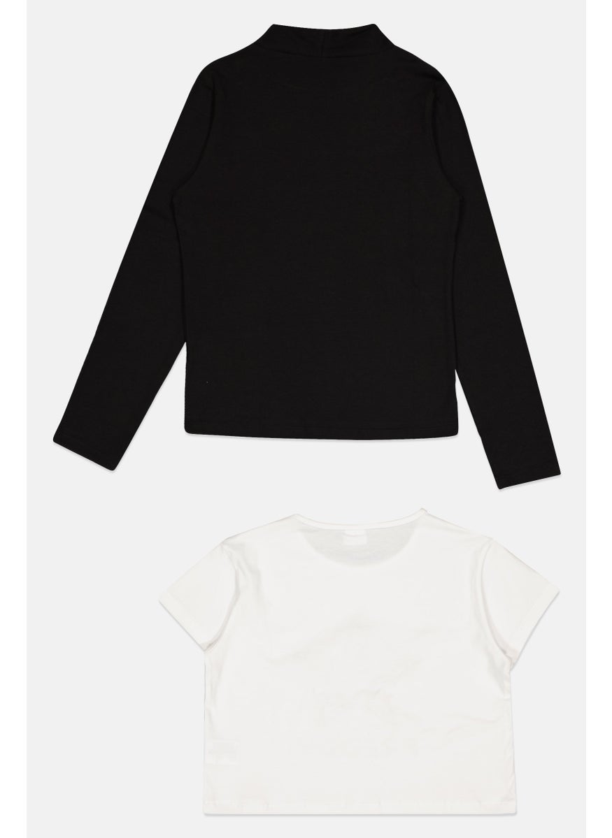 FREDDY - Kids Girl 2 Pcs High Neck Long Sleeves Brand Logo Top, Black - Image 1