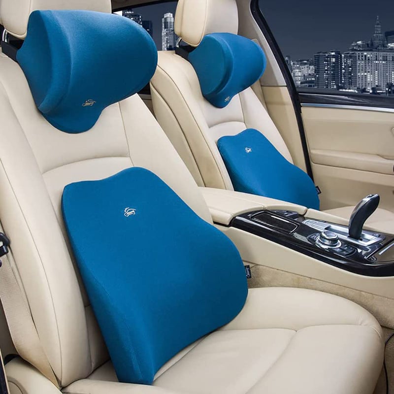 FS COOL FS COOL Car Neck and Lumbar Pillow - Auto Seat Headrest Lumbar Support Pillow Seat Cushions for Chair, Memory Foam and Breathable, Neck and Back Pain Relief (Blue)  - Image 1