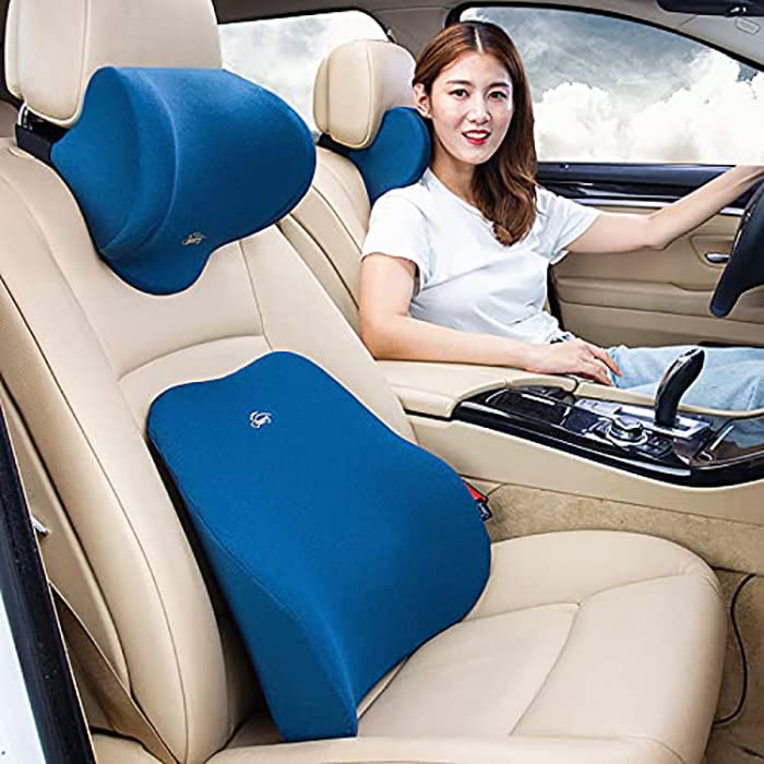 FS COOL FS COOL Car Neck and Lumbar Pillow - Auto Seat Headrest Lumbar Support Pillow Seat Cushions for Chair, Memory Foam and Breathable, Neck and Back Pain Relief (Blue)  - Image 5