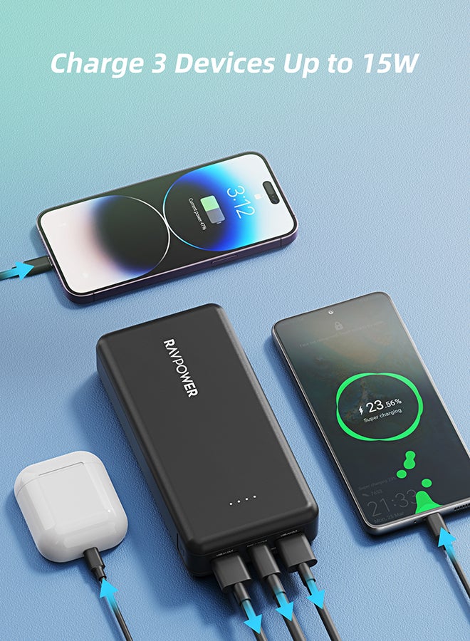 RAVPOWER 20000 mAh RP-PB1216 15W 4-Port Power Bank Black - Image 4