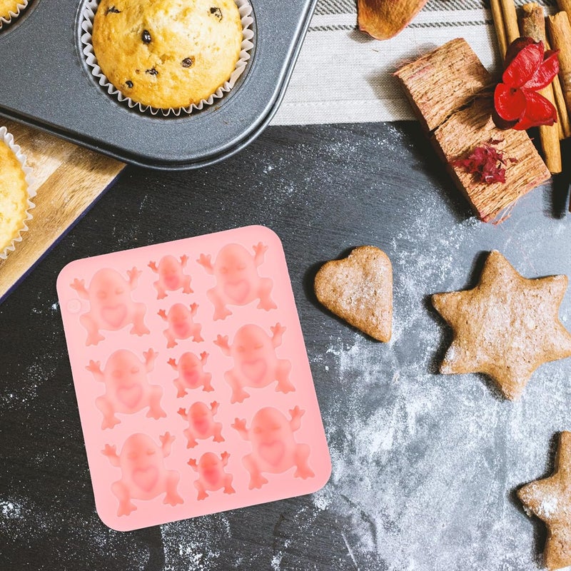Silicone Frog Mold for Chocolate and Candy Making 11-cavity Pink Baking Mold Set with Multiple Sizes Flexible Non-stick Fondant for DIY Dessert and Candy Preparation - Image 4