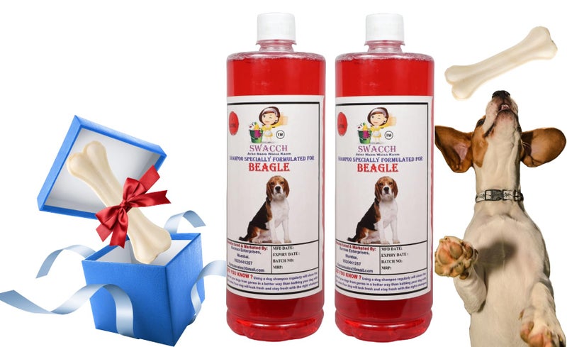 swacch Shampoo | Puppy Safe Shampoo | Beagle Dog Shampoo (1 Litre) (Pack of 2) Jasmine + Medium White Bone | Dog Chew Bones | Teething chew Toy | Dental Teething | Combo Pack - Image 1