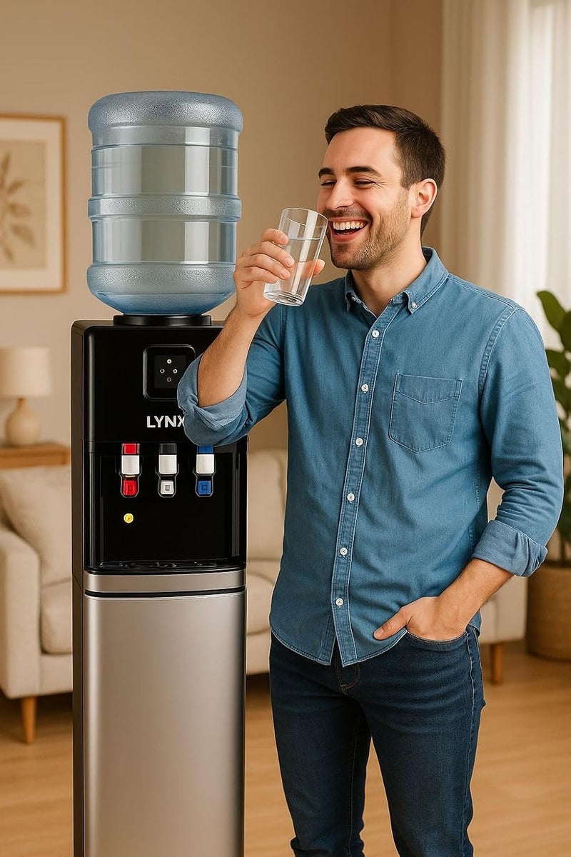 LYNX Floor Standing Water Dispenser with Cabinet – 3 Tap Hot, Cold & Normal Water Cooler, Stainless Steel Tank, R134a Compressor Cooling, 500W Heating & 85W Cooling Power, 1.0L Heating & 3.2L Cooling Capacity, ABS Plastic Body, Energy Efficient for Home & Office – LY-WD-401 - Image 2