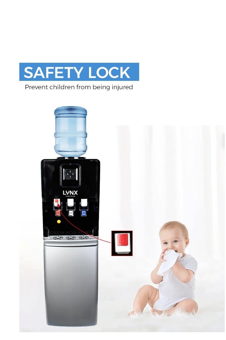 LYNX Floor Standing Water Dispenser with Cabinet – 3 Tap Hot, Cold & Normal Water Cooler, Stainless Steel Tank, R134a Compressor Cooling, 500W Heating & 85W Cooling Power, 1.0L Heating & 3.2L Cooling Capacity, ABS Plastic Body, Energy Efficient for Home & Office – LY-WD-401 - Image 3