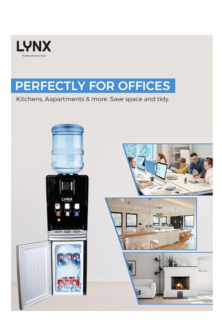 LYNX Floor Standing Water Dispenser with Cabinet – 3 Tap Hot, Cold & Normal Water Cooler, Stainless Steel Tank, R134a Compressor Cooling, 500W Heating & 85W Cooling Power, 1.0L Heating & 3.2L Cooling Capacity, ABS Plastic Body, Energy Efficient for Home & Office – LY-WD-401 - Image 4