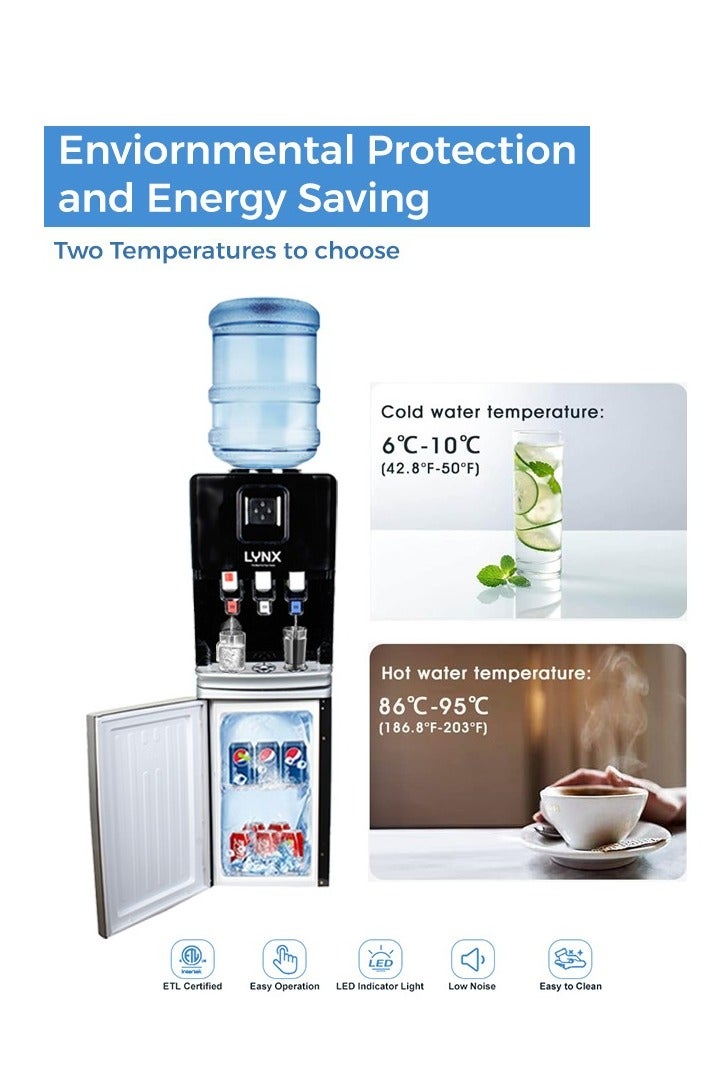 LYNX Floor Standing Water Dispenser with Cabinet – 3 Tap Hot, Cold & Normal Water Cooler, Stainless Steel Tank, R134a Compressor Cooling, 500W Heating & 85W Cooling Power, 1.0L Heating & 3.2L Cooling Capacity, ABS Plastic Body, Energy Efficient for Home & Office – LY-WD-401 - Image 5
