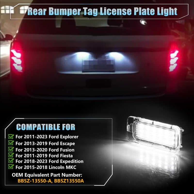 VANKUB LED License Plate Light for Fo-rd Explorer Escape Fusion Fiesta Expedition Lincoln MKC, Fo-rd Lincoln Led Rear Tag Lamps, 6000K White Lights, 2 PCS - Image 2