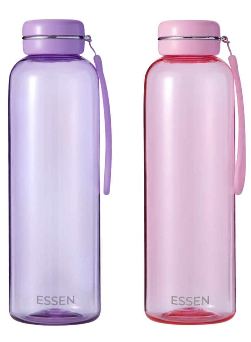 ESSEN Tritan Water Bottle 2 Pcs for Kids School Gym Office Outdoor Water Bottle Sports Exercise Travel BPA Free Leak Proof Pink Purple (2 Pieces) – 650 ml - Image 1
