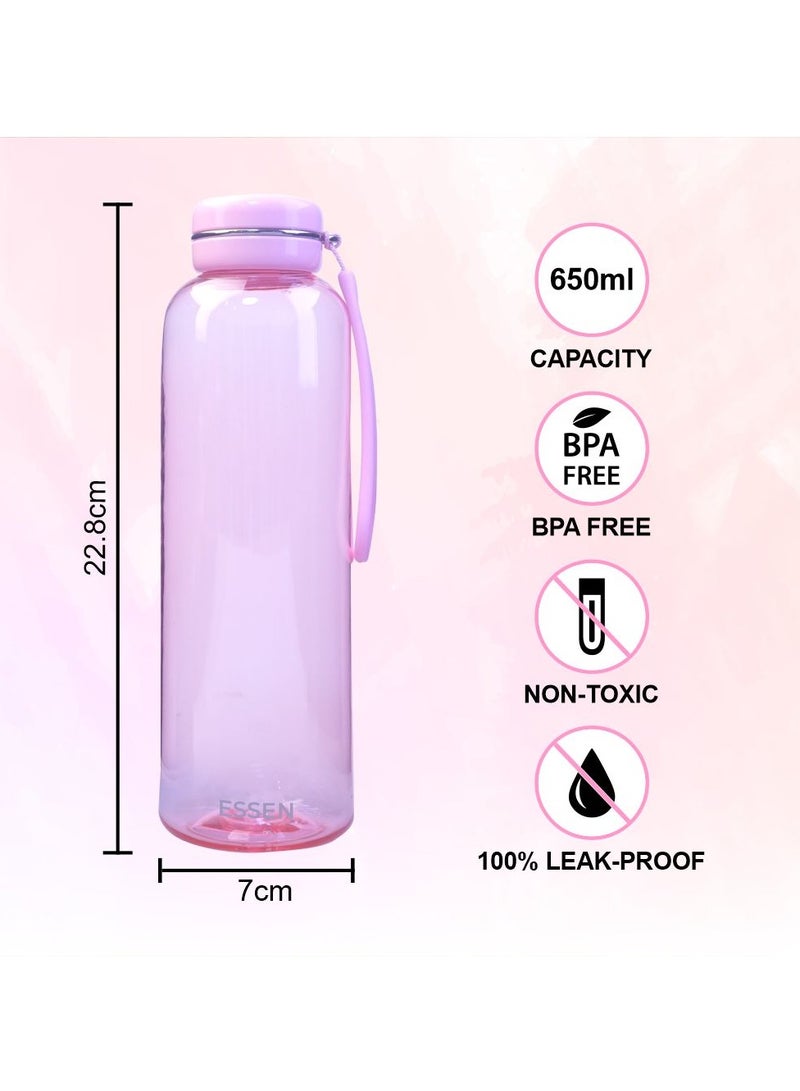 ESSEN Tritan Water Bottle 2 Pcs for Kids School Gym Office Outdoor Water Bottle Sports Exercise Travel BPA Free Leak Proof Pink Purple (2 Pieces) – 650 ml - Image 2