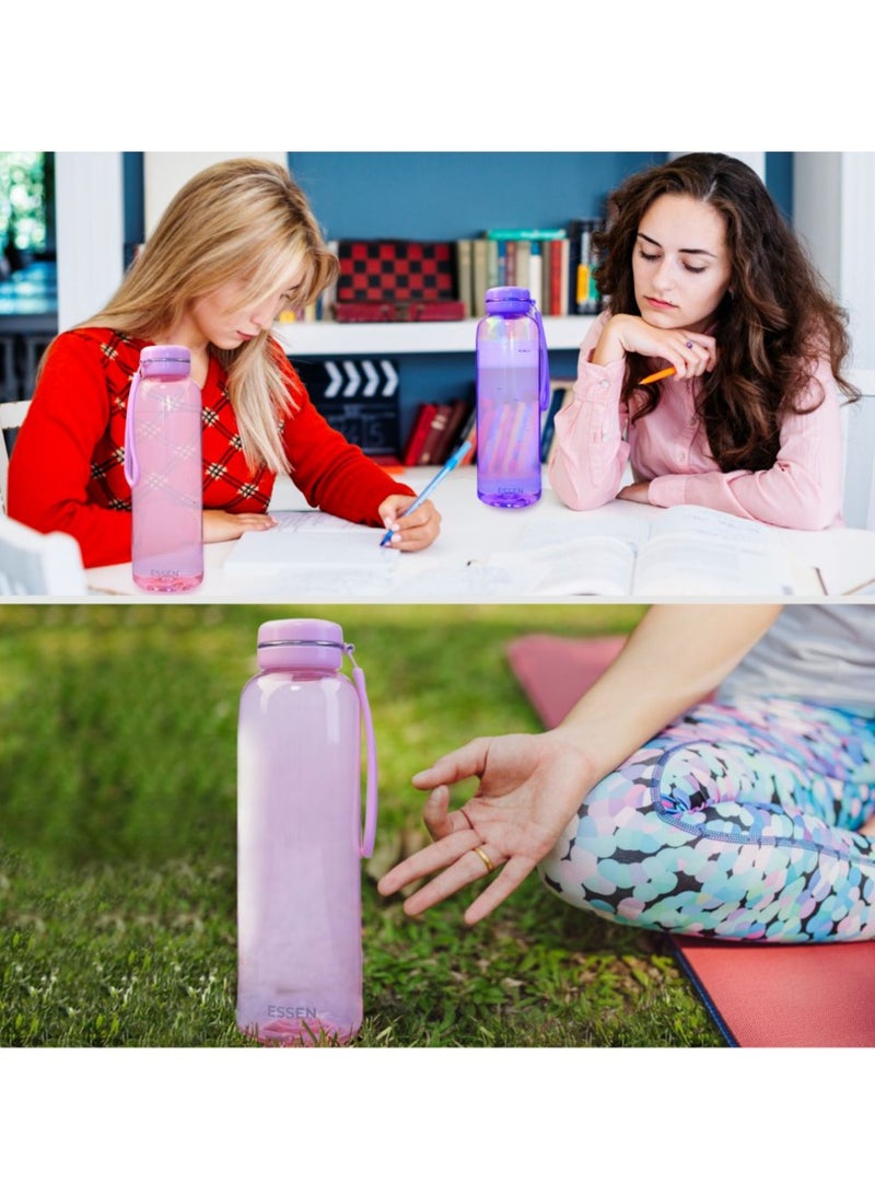 ESSEN Tritan Water Bottle 2 Pcs for Kids School Gym Office Outdoor Water Bottle Sports Exercise Travel BPA Free Leak Proof Pink Purple (2 Pieces) – 650 ml - Image 5
