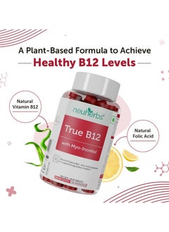 Neuherbs Plant-Based True B12 Supplements For Men & Women- 60 Tablets | B12 Tablets with Myo-inositol, Vitamin B9 (Folic Acid) & Spirulina | Vegetarian tablets for Energy, Brain Health, Digestion & Nerve Health |Supports Glowing Skin.  - Image 3
