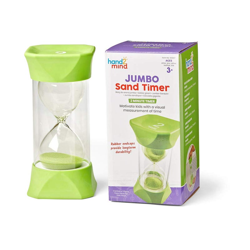 hand2mind Green Jumbo Sand Timers 2 Minute Sand Timer Hourglass Sand Timer with Soft Rubber End Caps Offers Quiet Pausing Classroom Sand Timers for Kids Teeth Brushing and Game Timer Set of 1 - Image 4