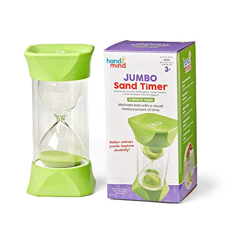 hand2mind Green Jumbo Sand Timers 2 Minute Sand Timer Hourglass Sand Timer with Soft Rubber End Caps Offers Quiet Pausing Classroom Sand Timers for Kids Teeth Brushing and Game Timer Set of 1 - Image 1