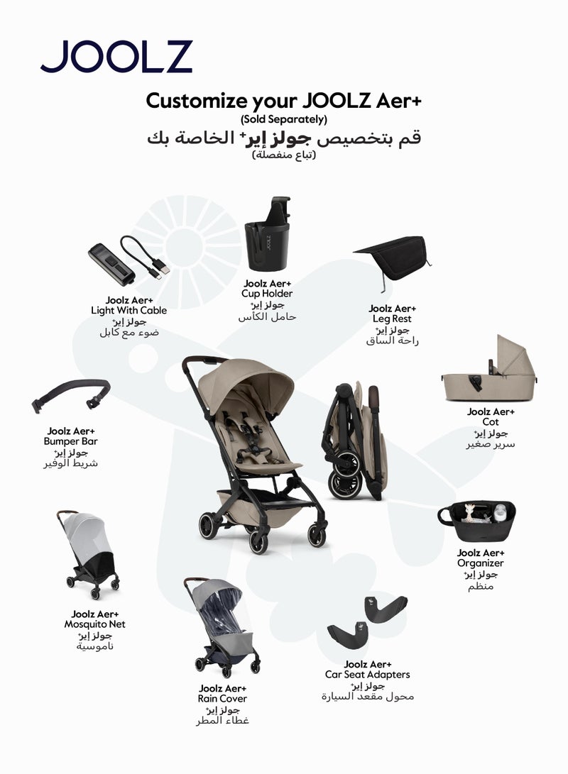 JOOLZ AER+ Lightweight Compact Travel Stroller – One-Hand Quick Fold, XXL Sun Hood, Adjustable Recline, Ultra Durable, Comfortable & Travel-Friendly – Supports Up to 50 lbs – Sandy Taupe - Image 3