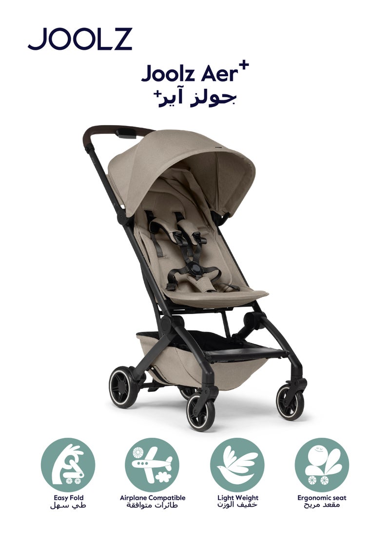 JOOLZ AER+ Lightweight Compact Travel Stroller – One-Hand Quick Fold, XXL Sun Hood, Adjustable Recline, Ultra Durable, Comfortable & Travel-Friendly – Supports Up to 50 lbs – Sandy Taupe - Image 1