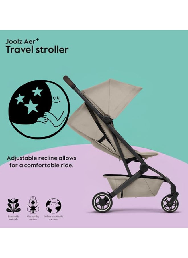 JOOLZ - AER+ Lightweight & Compact Travel Stroller - Portable One-Hand Fold Design - Ergonomic Seat for Infant & Toddler (up to 22 KG) - XXL Sun Hood - Stroller for Airplane - Travel Pouch - Sandy Taupe - Image 1