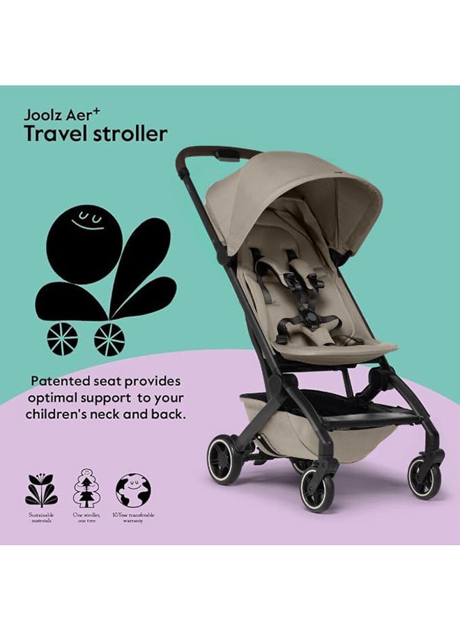 JOOLZ - AER+ Lightweight & Compact Travel Stroller - Portable One-Hand Fold Design - Ergonomic Seat for Infant & Toddler (up to 22 KG) - XXL Sun Hood - Stroller for Airplane - Travel Pouch - Sandy Taupe - Image 1