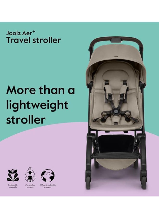 JOOLZ AER+ Lightweight & Compact Travel Stroller - Portable One-Hand Fold Design - Ergonomic Seat for Infant & Toddler (up to 22 KG) - XXL Sun Hood - Stroller for Airplane - Travel Pouch - Sandy Taupe  - Image 5