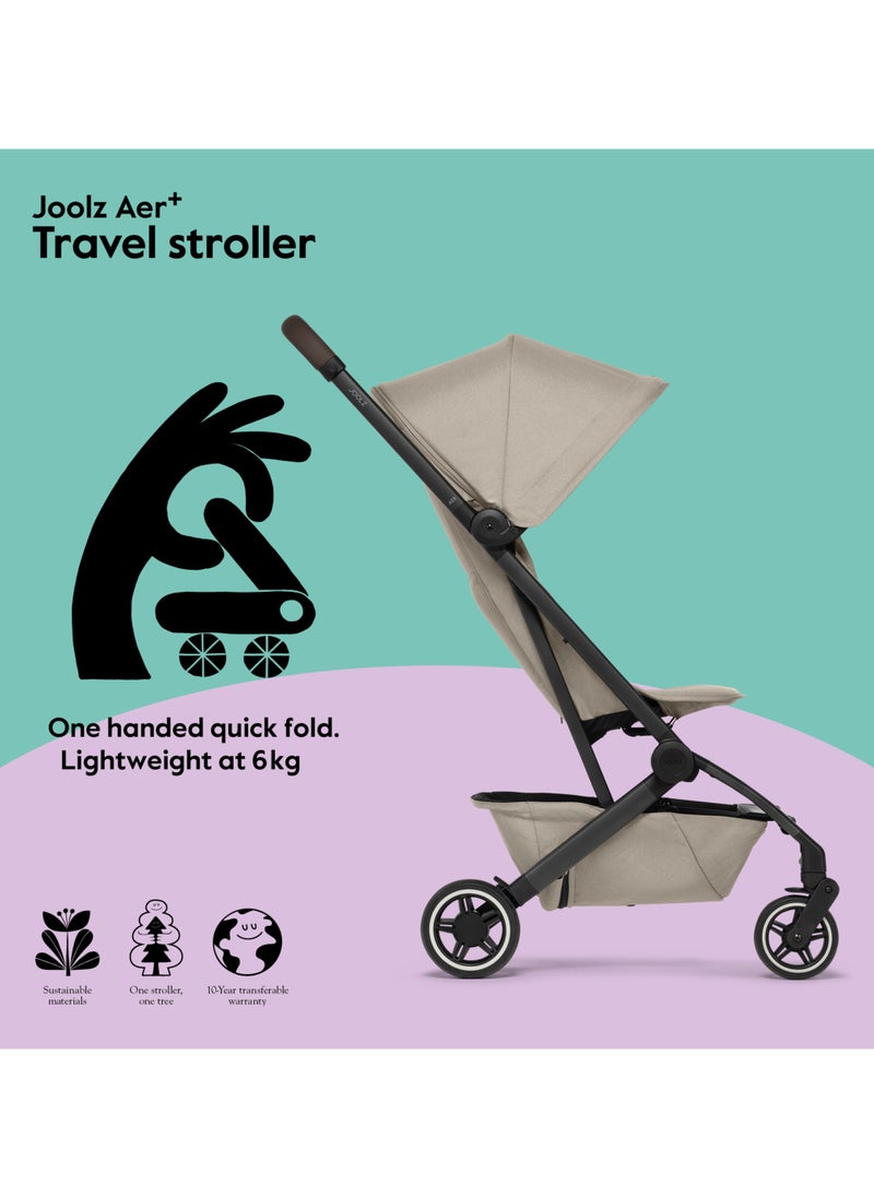 JOOLZ AER+ Lightweight & Compact Travel Stroller - Portable One-Hand Fold Design - Ergonomic Seat for Infant & Toddler (up to 22 KG) - XXL Sun Hood - Stroller for Airplane - Travel Pouch - Sandy Taupe  - Image 4