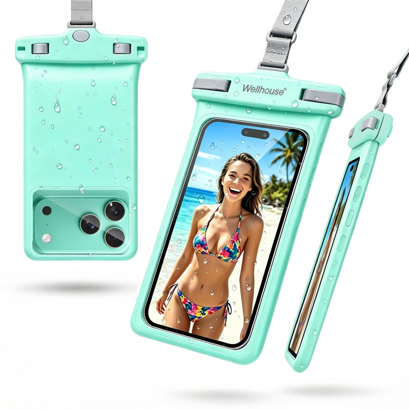 wellhouse Waterproof Phone Pouch, Waterproof Phone Case for iPhone 16 15 14 13 12 Pro Max XS Samsung, IPX8 3D Cellphone Dry Bag Beach Essentials (1 Pack - Olive7.0, 7 inch) - Image 1