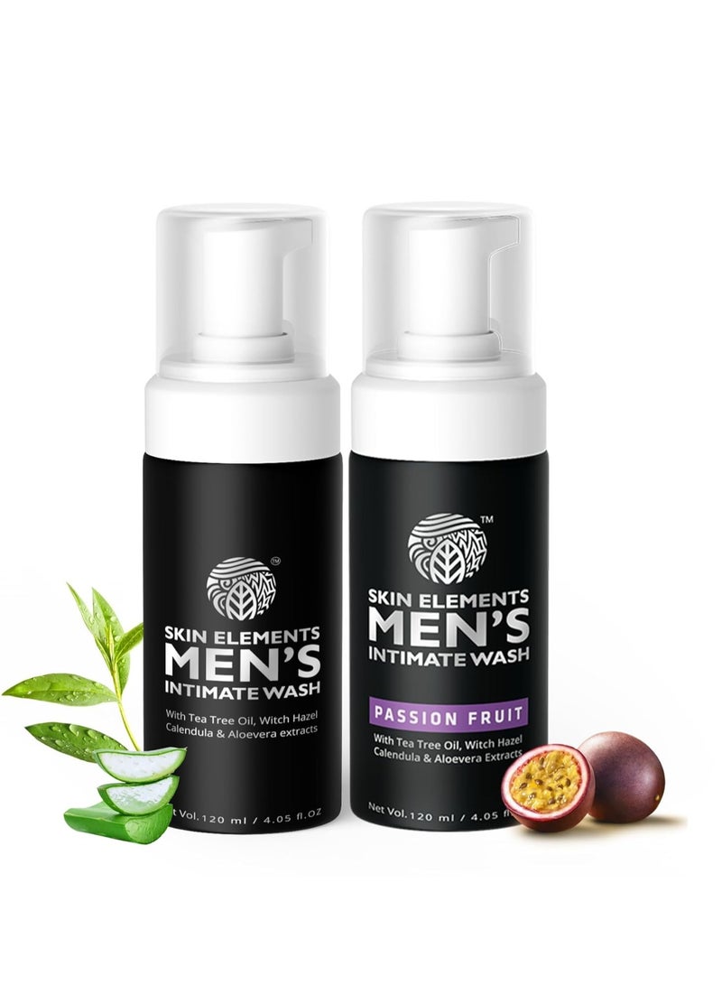 Skin Elements Men's Intimate Wash Combo | Tea Tree Oil (Classic)+Passion Fruit | Controls Unwanted Sweat & Bad Odor | Refreshes Intimate Area | 240 ml | Pack of 2 | - Image 1