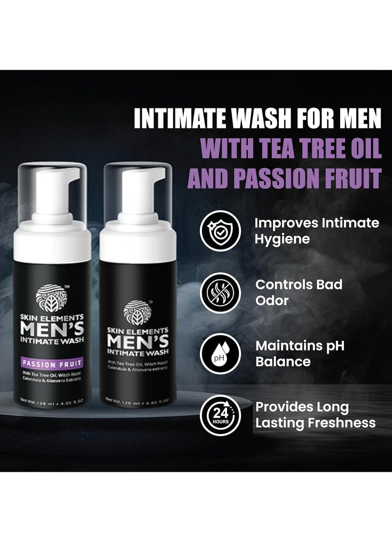 Skin Elements Men's Intimate Wash Combo | Tea Tree Oil (Classic)+Passion Fruit | Controls Unwanted Sweat & Bad Odor | Refreshes Intimate Area | 240 ml | Pack of 2 | - Image 3