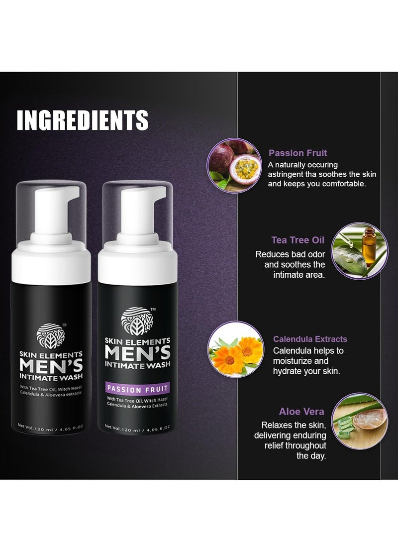 Skin Elements Men's Intimate Wash Combo | Tea Tree Oil (Classic)+Passion Fruit | Controls Unwanted Sweat & Bad Odor | Refreshes Intimate Area | 240 ml | Pack of 2 | - Image 4
