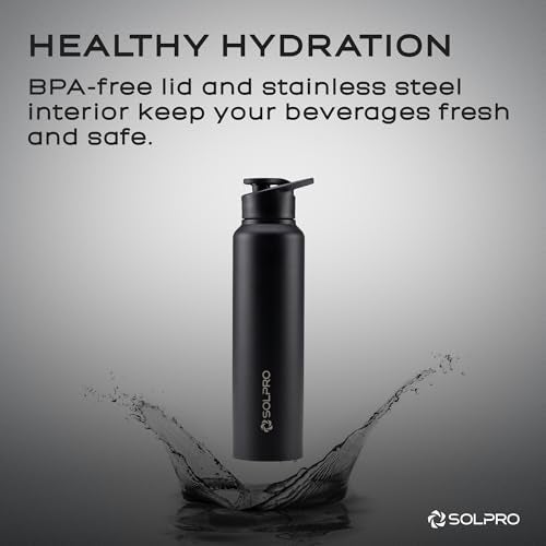 Solpro Alpha 1000mL Stainless Steel Water Bottle for Office,School,College,Travel,Gym,Yoga,Camping,Sports & Outdoor for Men,Women,Athletes,Kids,Children,Student, & Youth; Odor,Leak & BPA Free (Black) - Image 5
