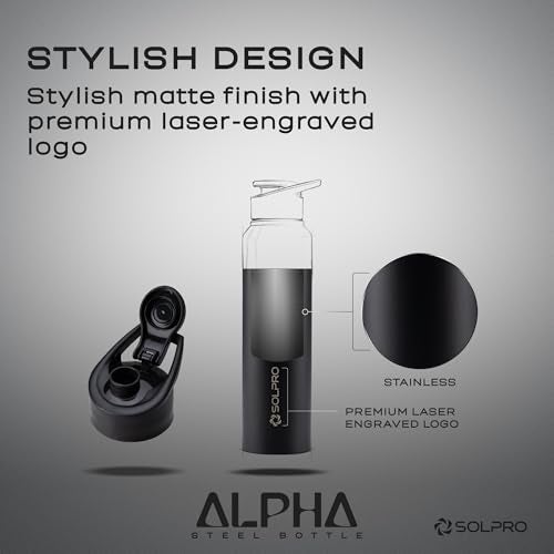 Solpro Alpha 1000mL Stainless Steel Water Bottle for Office,School,College,Travel,Gym,Yoga,Camping,Sports & Outdoor for Men,Women,Athletes,Kids,Children,Student, & Youth; Odor,Leak & BPA Free (Black) - Image 4