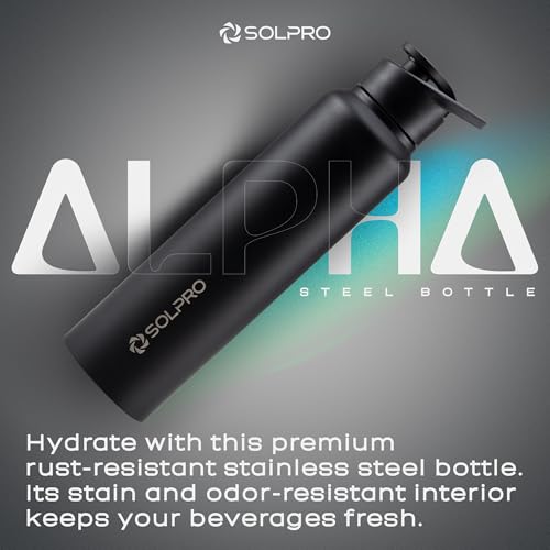 Solpro Alpha 1000mL Stainless Steel Water Bottle for Office,School,College,Travel,Gym,Yoga,Camping,Sports & Outdoor for Men,Women,Athletes,Kids,Children,Student, & Youth; Odor,Leak & BPA Free (Black) - Image 2