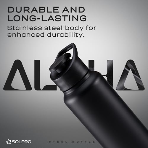 Solpro Alpha 1000mL Stainless Steel Water Bottle for Office,School,College,Travel,Gym,Yoga,Camping,Sports & Outdoor for Men,Women,Athletes,Kids,Children,Student, & Youth; Odor,Leak & BPA Free (Black) - Image 3