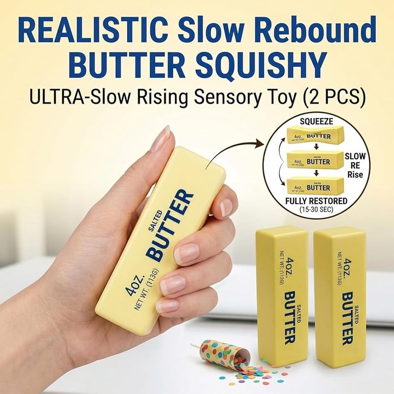 2 Packs Slow Rising Squishy Butter Squeeze Toys, Slow Rebound Cute Butter Stick Squeeze Stress Balls, Sensory Stress Relief Butter Squishy & Fidget Anxiety Toys for Sensory Gifts for Office, Home - Image 5