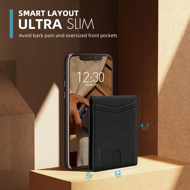 RUNBOX Wallet for Men and Women Slim Rfid Leather 2 ID Window With Gift Box - Image 2