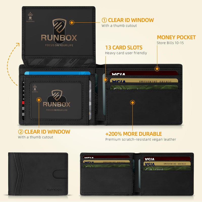 RUNBOX Wallet for Men and Women Slim Rfid Leather 2 ID Window With Gift Box - Image 3