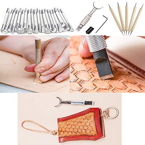 Dorhui Leather Working Tools Kit with Custom Storage Bag Leather Stamping Tools Leathering Craft Making for Cutting Punching Sewing Carving Stamping - Image 3