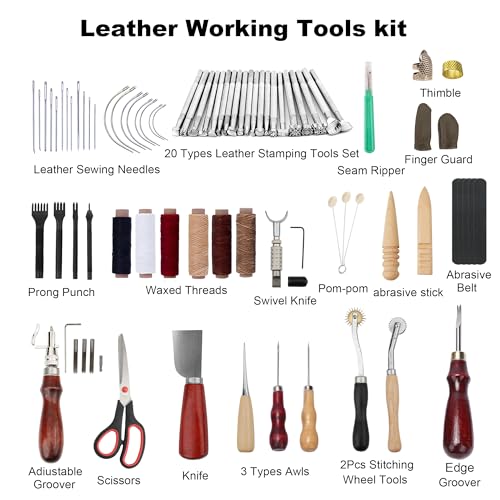 Dorhui Leather Working Tools Kit with Custom Storage Bag Leather Stamping Tools Leathering Craft Making for Cutting Punching Sewing Carving Stamping - Image 2
