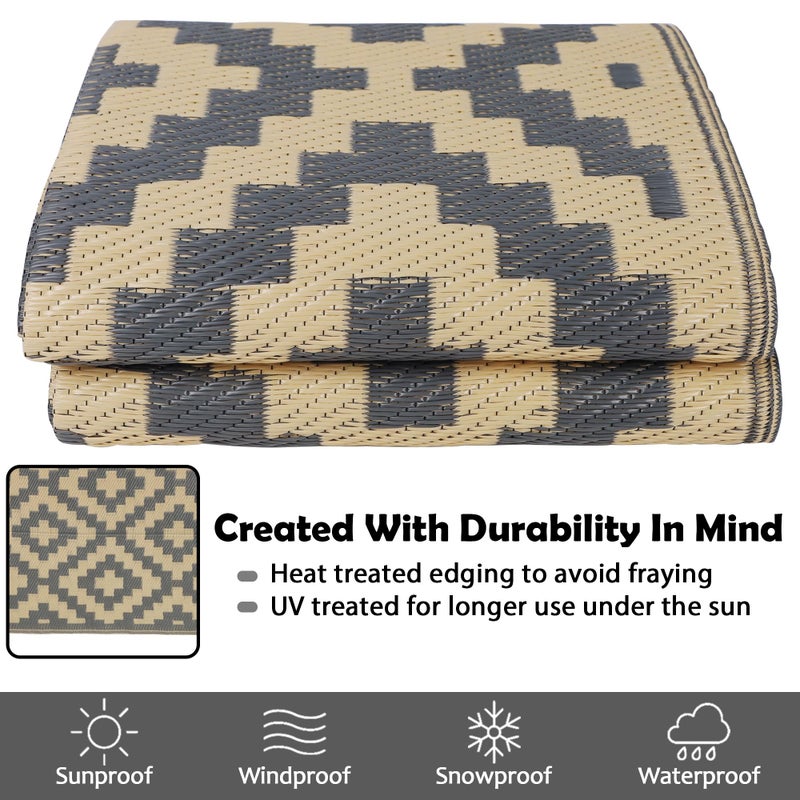 SAND MINE Reversible Mats, Plastic Straw Rug, Modern Area Rug, Large Floor Mat and Rug for Outdoors, RV, Patio, Backyard, Deck, Picnic, Beach, Trailer, Camping, Grey & Tan, 5' x 8' - Image 4