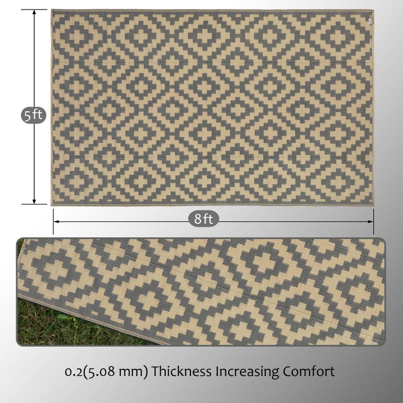 SAND MINE Reversible Mats, Plastic Straw Rug, Modern Area Rug, Large Floor Mat and Rug for Outdoors, RV, Patio, Backyard, Deck, Picnic, Beach, Trailer, Camping, Grey & Tan, 5' x 8' - Image 3