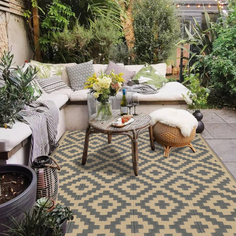 SAND MINE Reversible Mats, Plastic Straw Rug, Modern Area Rug, Large Floor Mat and Rug for Outdoors, RV, Patio, Backyard, Deck, Picnic, Beach, Trailer, Camping, Grey & Tan, 5' x 8' - Image 5