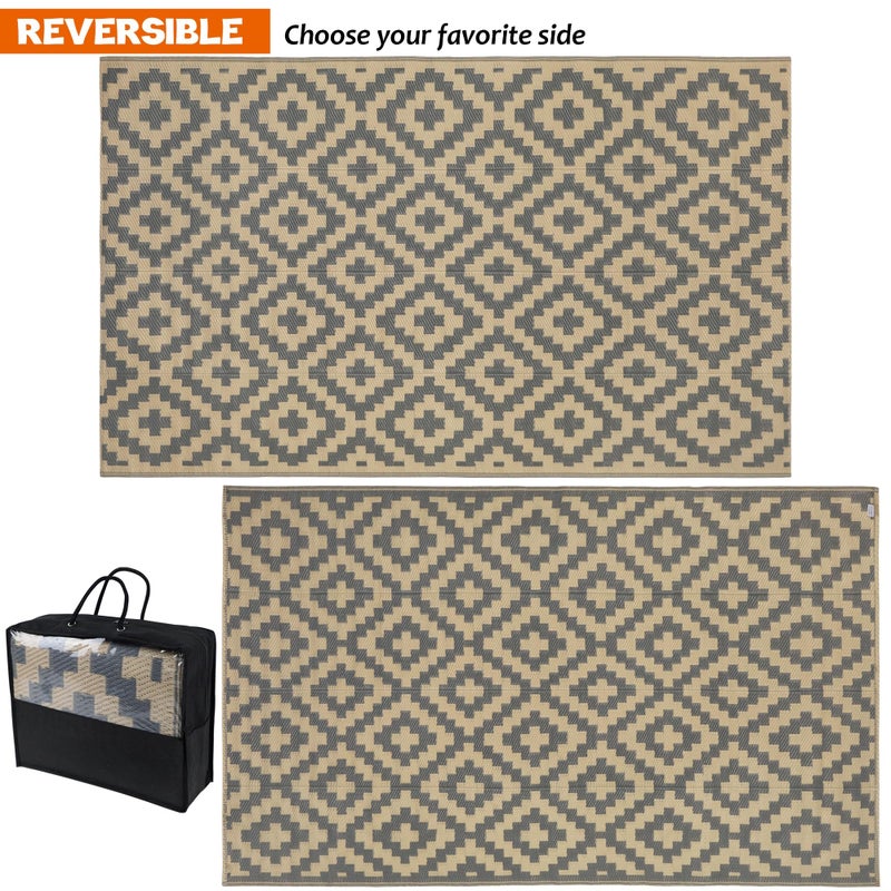 SAND MINE Reversible Mats, Plastic Straw Rug, Modern Area Rug, Large Floor Mat and Rug for Outdoors, RV, Patio, Backyard, Deck, Picnic, Beach, Trailer, Camping, Grey & Tan, 5' x 8' - Image 2