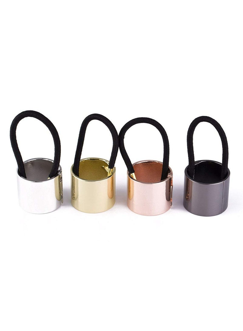 Oasisgalore 4 PCS Metal Circle Cuff Hair Ties, Elastic Hair Clips in Gold, Rose Gold, Silver, Black for Women. - Image 1