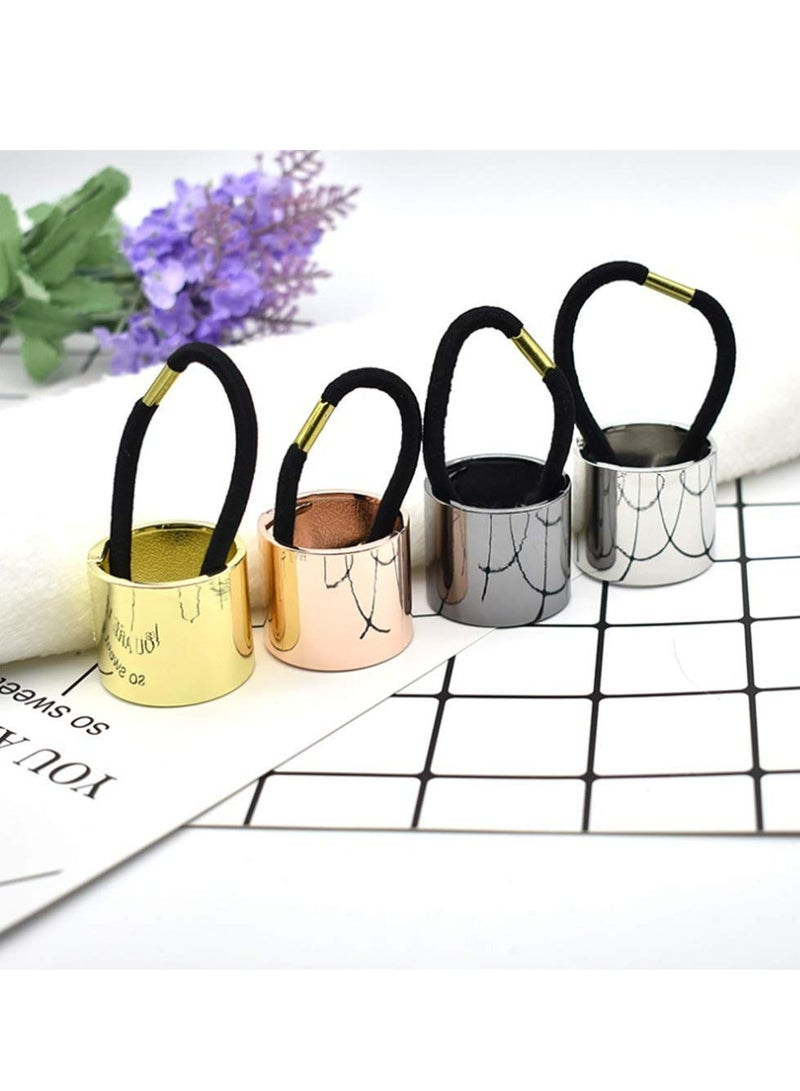 Oasisgalore 4 PCS Metal Circle Cuff Hair Ties, Elastic Hair Clips in Gold, Rose Gold, Silver, Black for Women. - Image 4